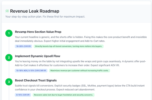 Actionable Revenue Leak Roadmap